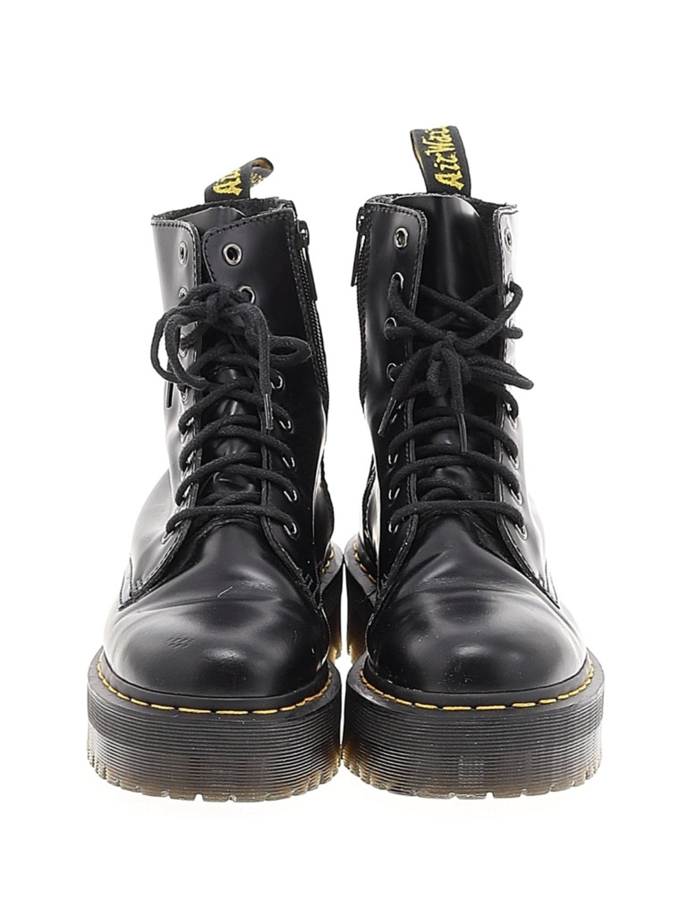 Dr. Martens Black Leather Platform Combat Boot with Yellow Stitching - Picture 2 of 2
